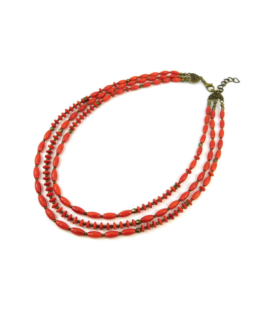 Exclusive necklace "Elman" Coral rice, rondel, 3 rows