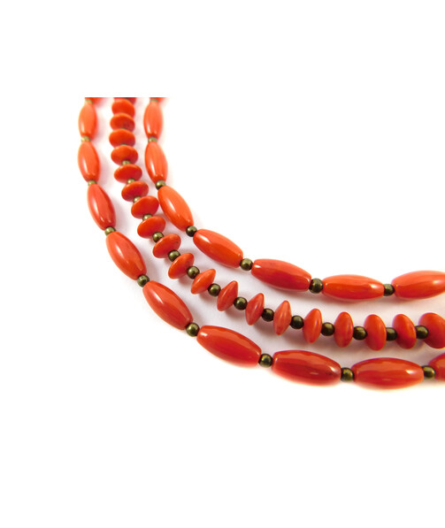 Exclusive necklace "Elman" Coral rice, rondel, 3 rows