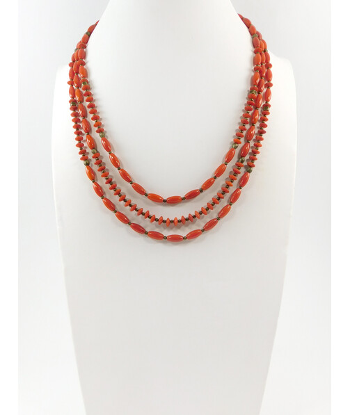 Exclusive necklace "Elman" Coral rice, rondel, 3 rows