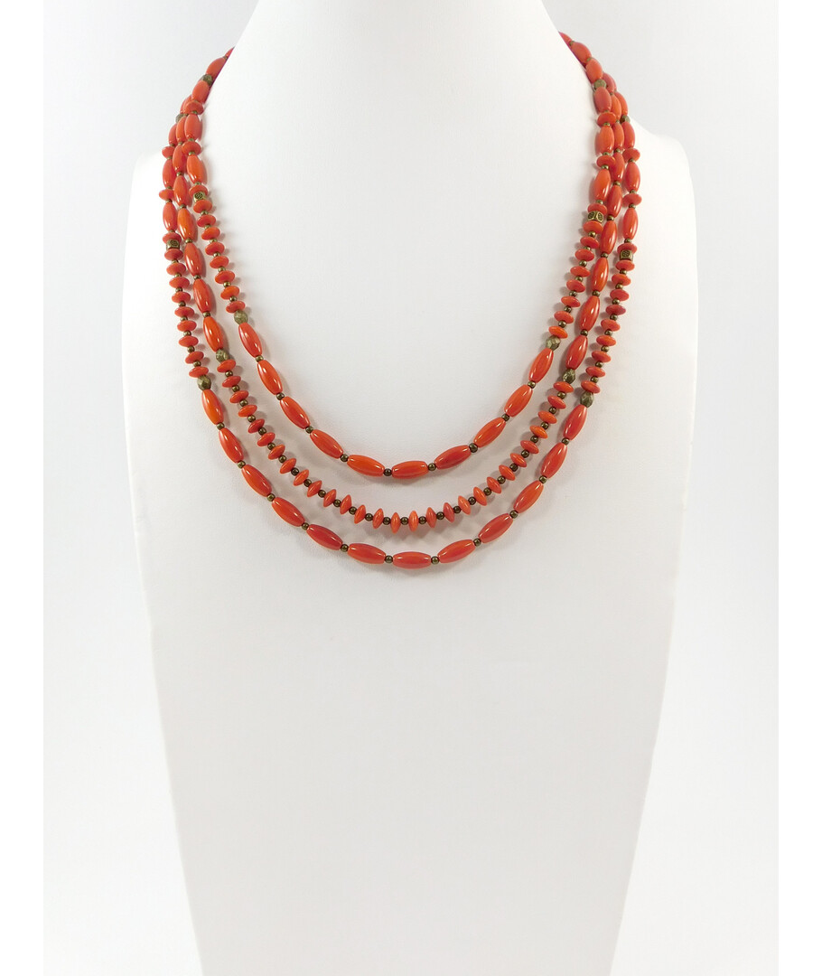 Exclusive necklace "Elman" Coral rice, rondel, 3 rows