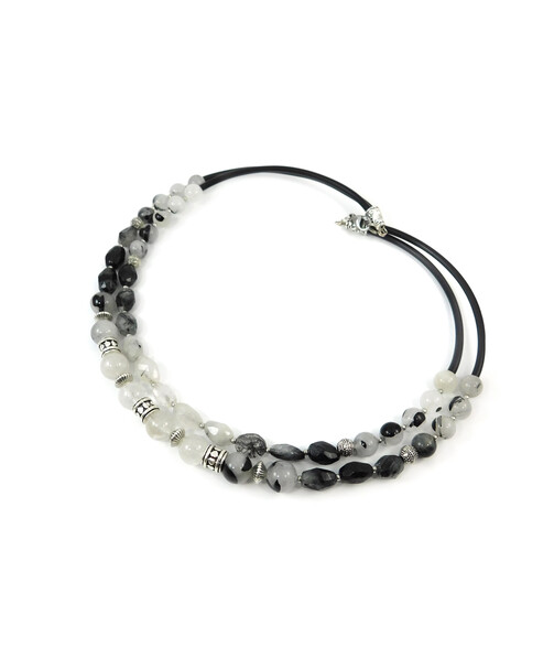 Exclusive necklace "Prima donna" Quartz, cut face, 2 rows