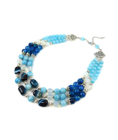 Exclusive necklace "Ocean freshness" Agate facet, Aquamarine, Lunar, Cat's eye, 3 rows