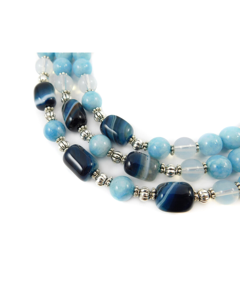 Exclusive necklace "Ocean freshness" Agate facet, Aquamarine, Lunar, Cat's eye, 3 rows