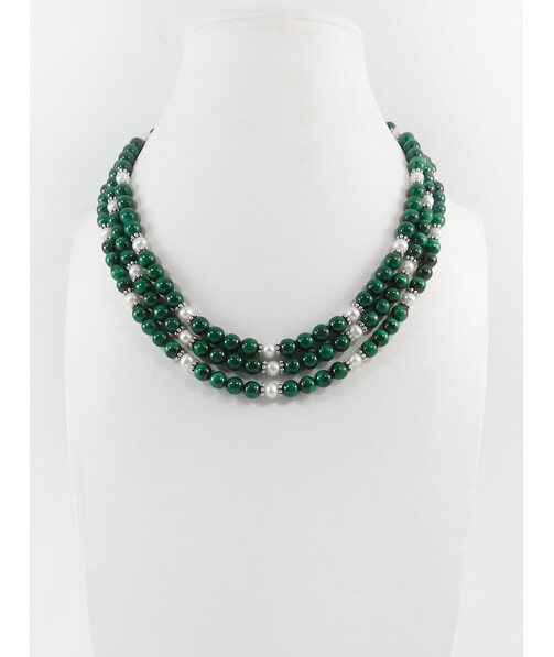 Exclusive necklace "Nymph 2" Malachite sphere, Pearls, 3 rows