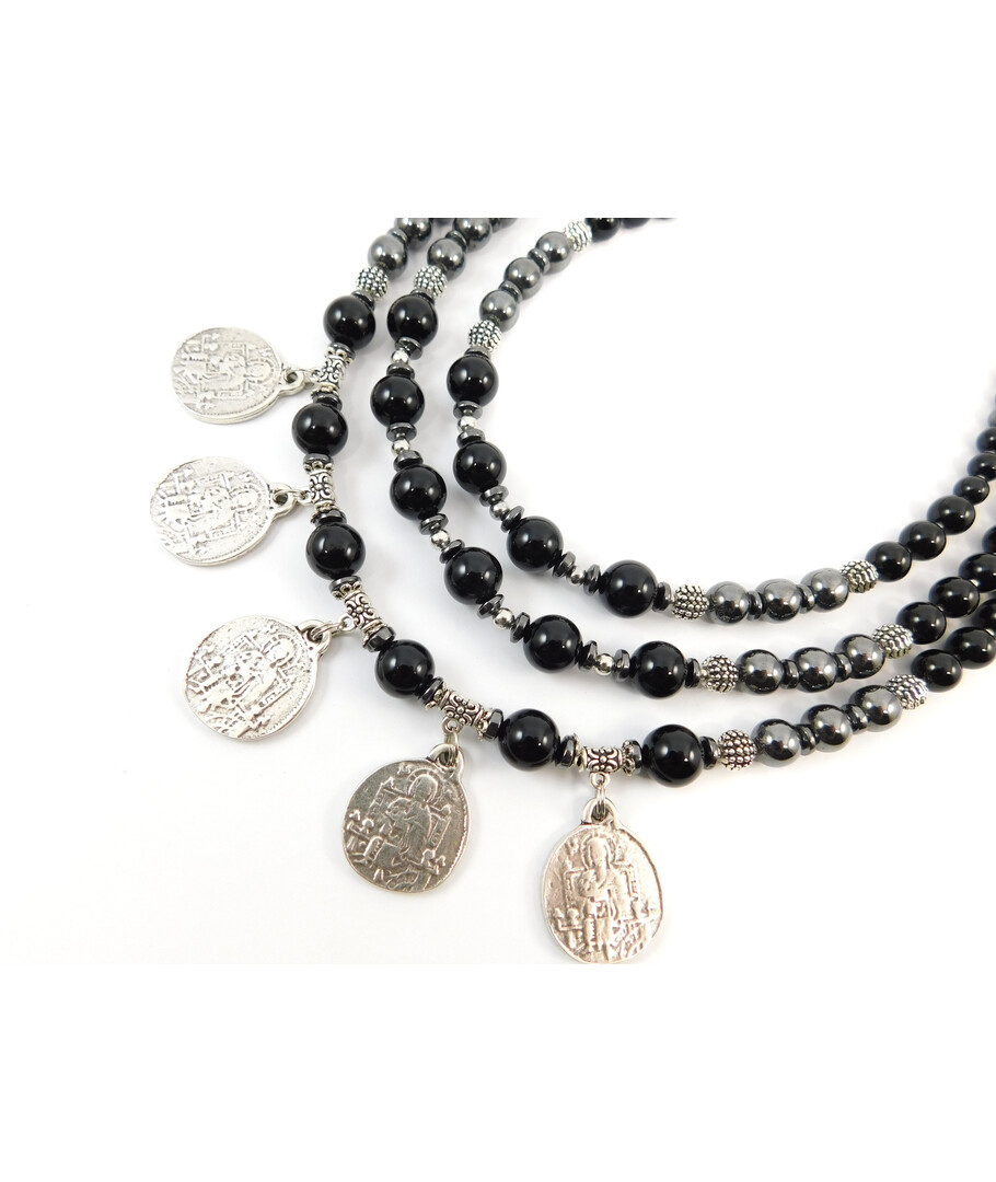 Exclusive necklace "Old Town" Agate, Hematite