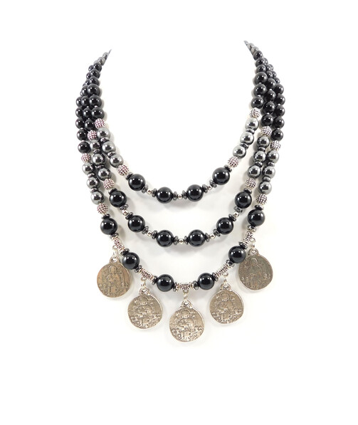 Exclusive necklace "Old Town" Agate, Hematite