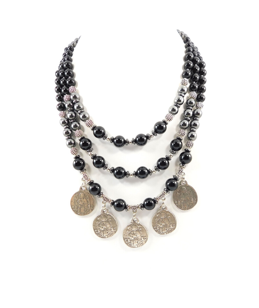 Exclusive necklace "Old Town" Agate, Hematite