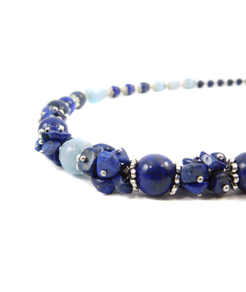 Exclusive necklace "Andromeda" lapis lazuli, aquamarine sphere