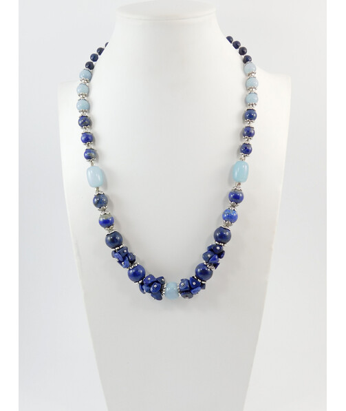 Exclusive necklace "Andromeda" lapis lazuli, aquamarine sphere