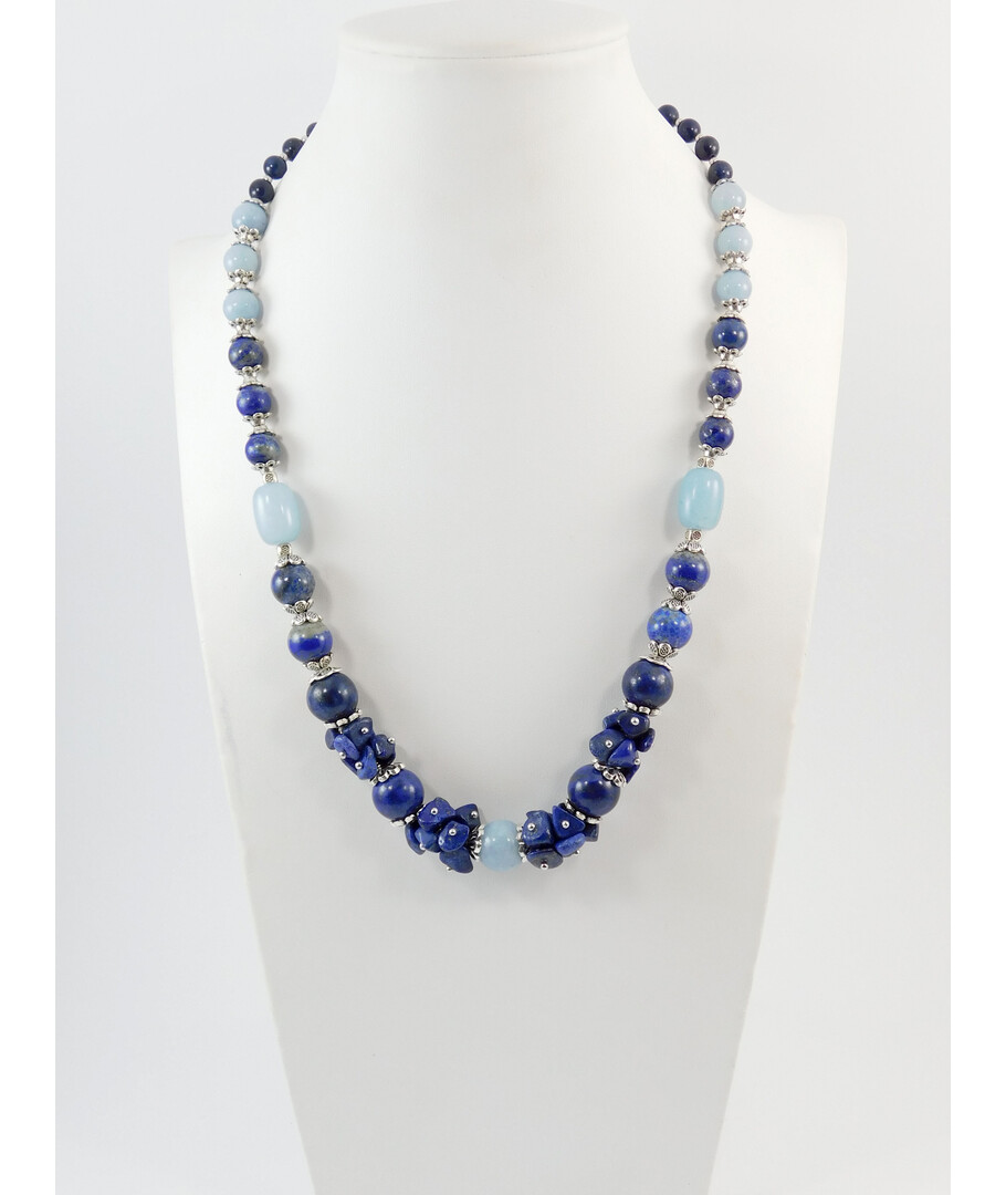 Exclusive necklace "Andromeda" lapis lazuli, aquamarine sphere