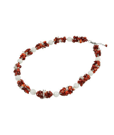 Exclusive necklace "Viburnum under the snow" Adular sphere, small coral