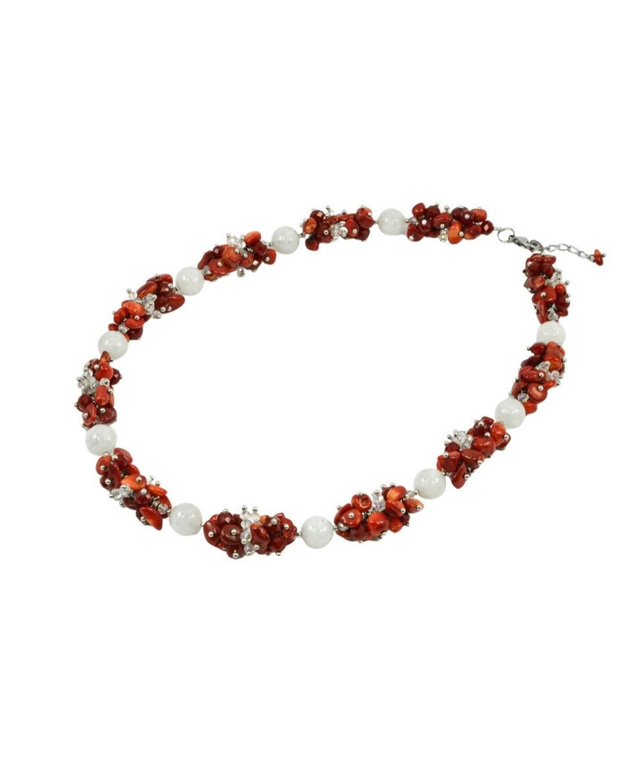 Exclusive necklace "Viburnum under the snow" Adular sphere, small coral