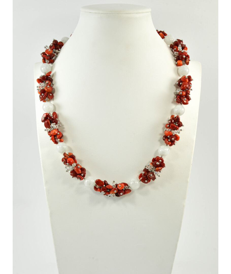 Exclusive necklace "Viburnum under the snow" Adular sphere, small coral