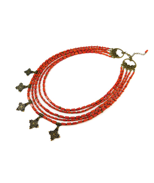 Exclusive necklace "Amulet" Coral cylinder, washer