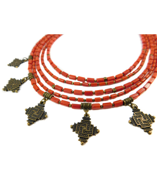 Exclusive necklace "Amulet" Coral cylinder, washer