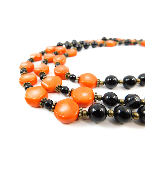 Exclusive necklace "Sunset Ray" Coral, Agate