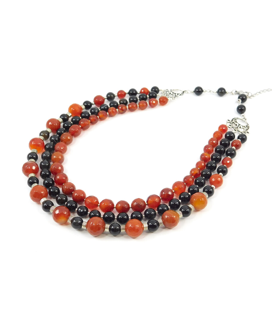 Exclusive necklace "Poppy and honey" Carnelian facet, Agate sphere