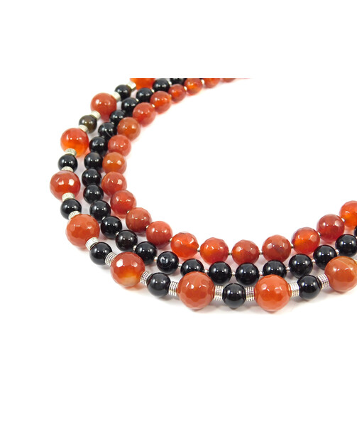 Exclusive necklace "Poppy and honey" Carnelian facet, Agate sphere