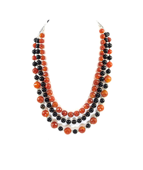 Exclusive necklace "Poppy and honey" Carnelian facet, Agate sphere