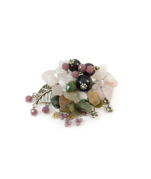 Exclusive "Fruktova" brooch Garnet, Jasper, Rose quartz crumb