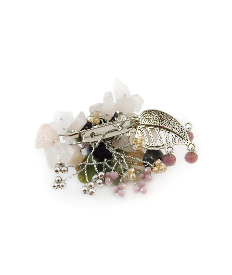 Exclusive "Fruktova" brooch Garnet, Jasper, Rose quartz crumb