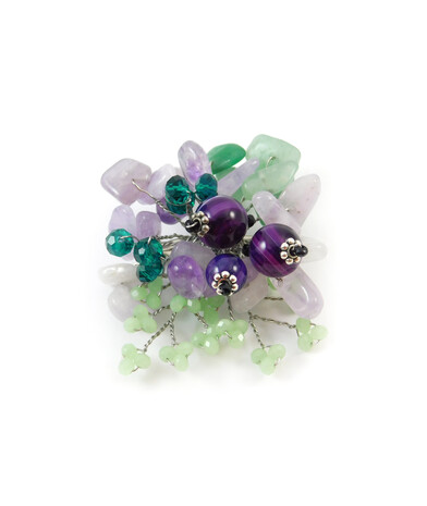 Exclusive brooch "Violet" Agate, Amethyst, Jade crumb