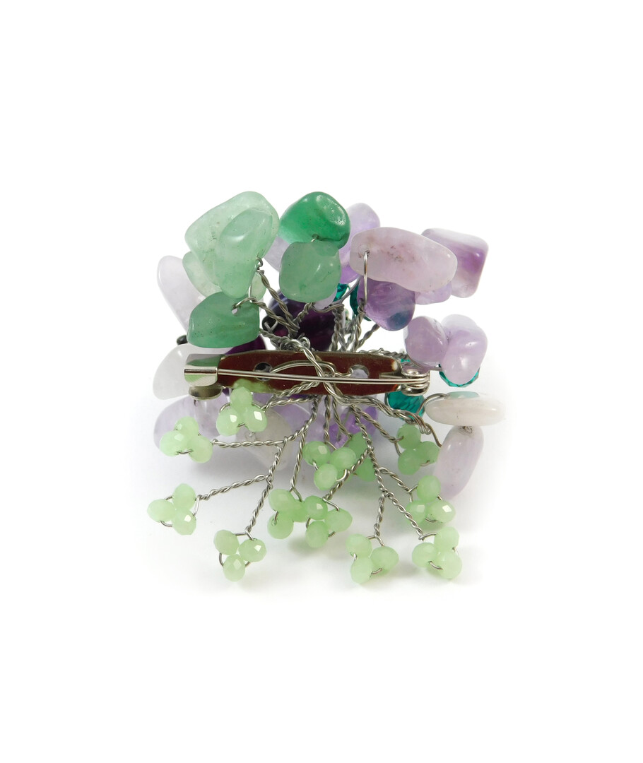 Exclusive brooch "Violet" Agate, Amethyst, Jade crumb