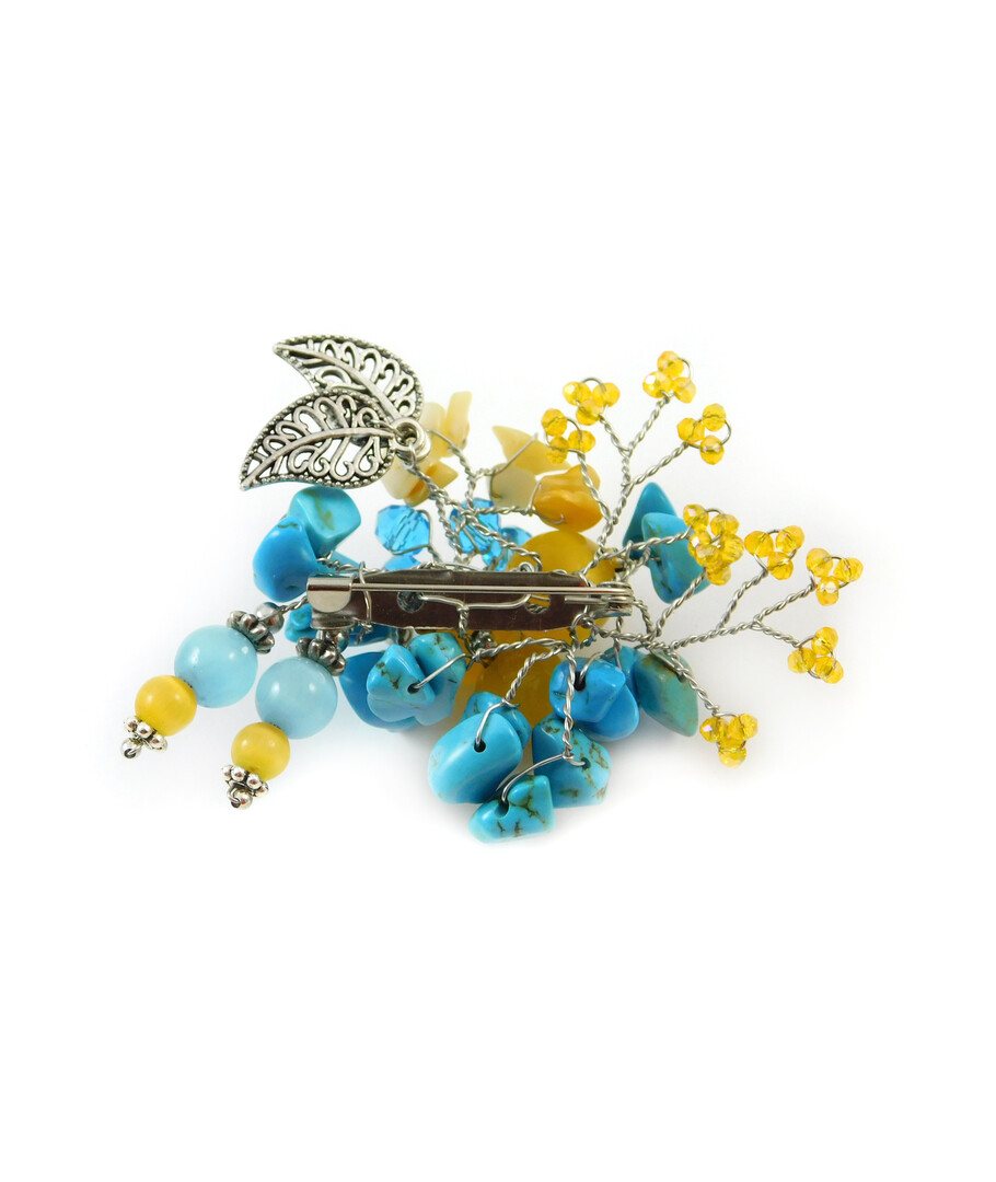 Exclusive brooch "Unbreakable" Cat's eye, Turquoise, Mother of pearl crumb