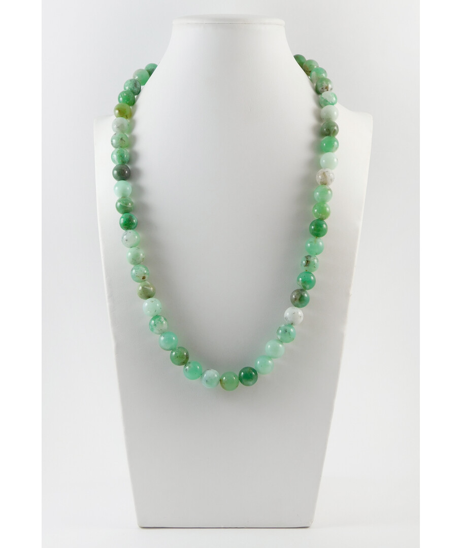 Chrysoprase necklace in rock, silver