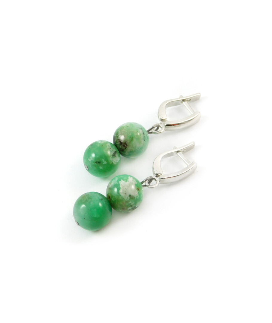 Chrysoprase earrings in rock, silver