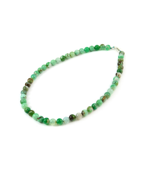 Chrysoprase necklace in rock, silver