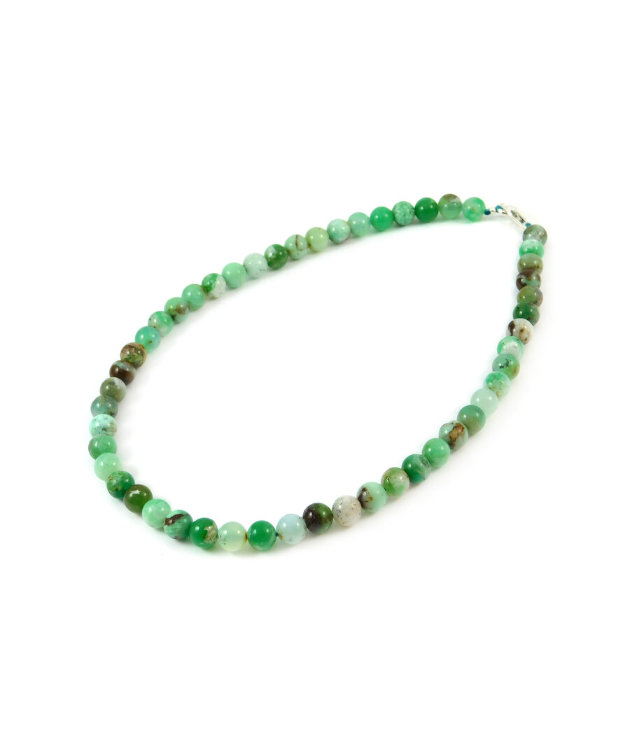 Chrysoprase necklace in rock, silver