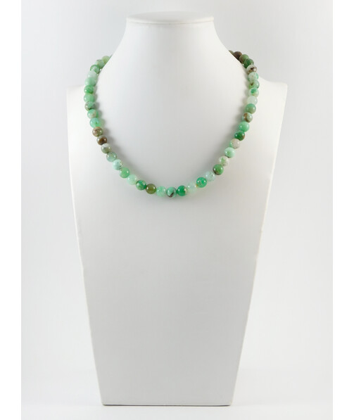 Chrysoprase necklace in rock, silver