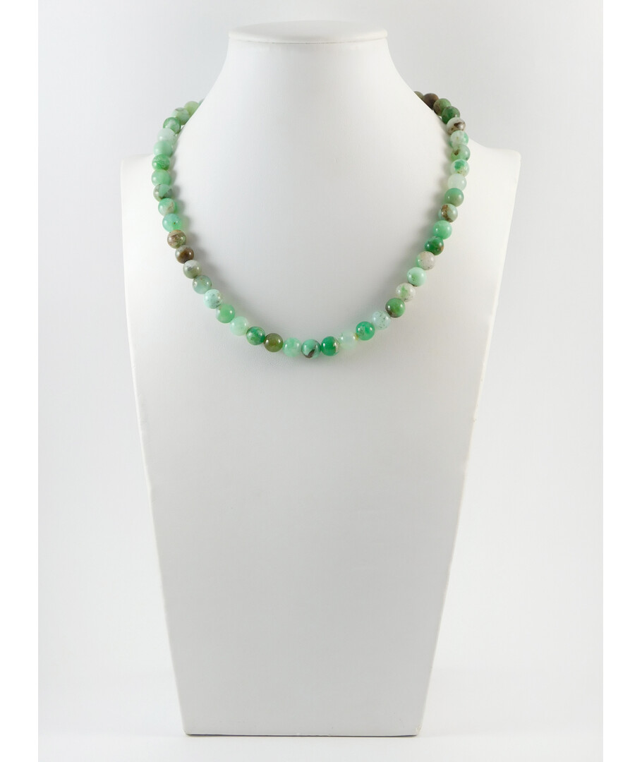 Chrysoprase necklace in rock, silver