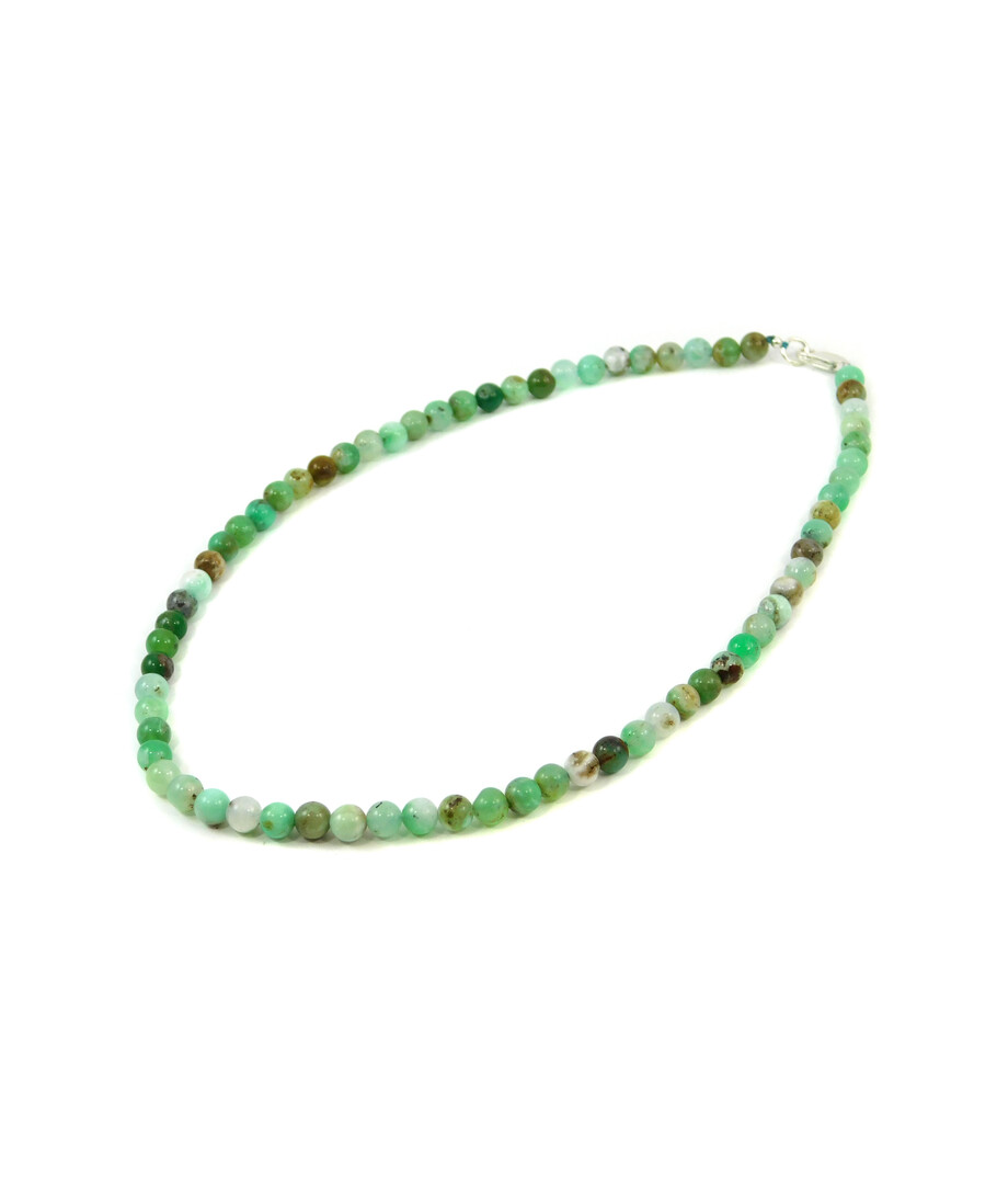 Chrysoprase necklace in rock, silver