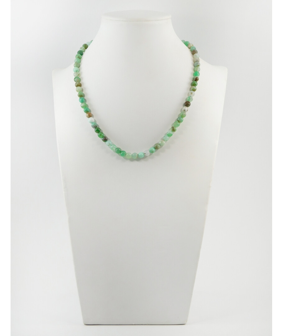 Chrysoprase necklace in rock, silver