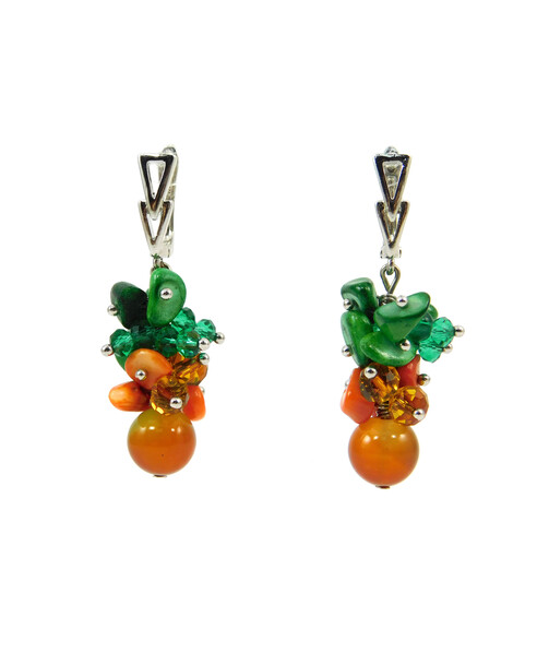 Exclusive earrings "Maple leaves" Agate, Coral, Mother of pearl crumb