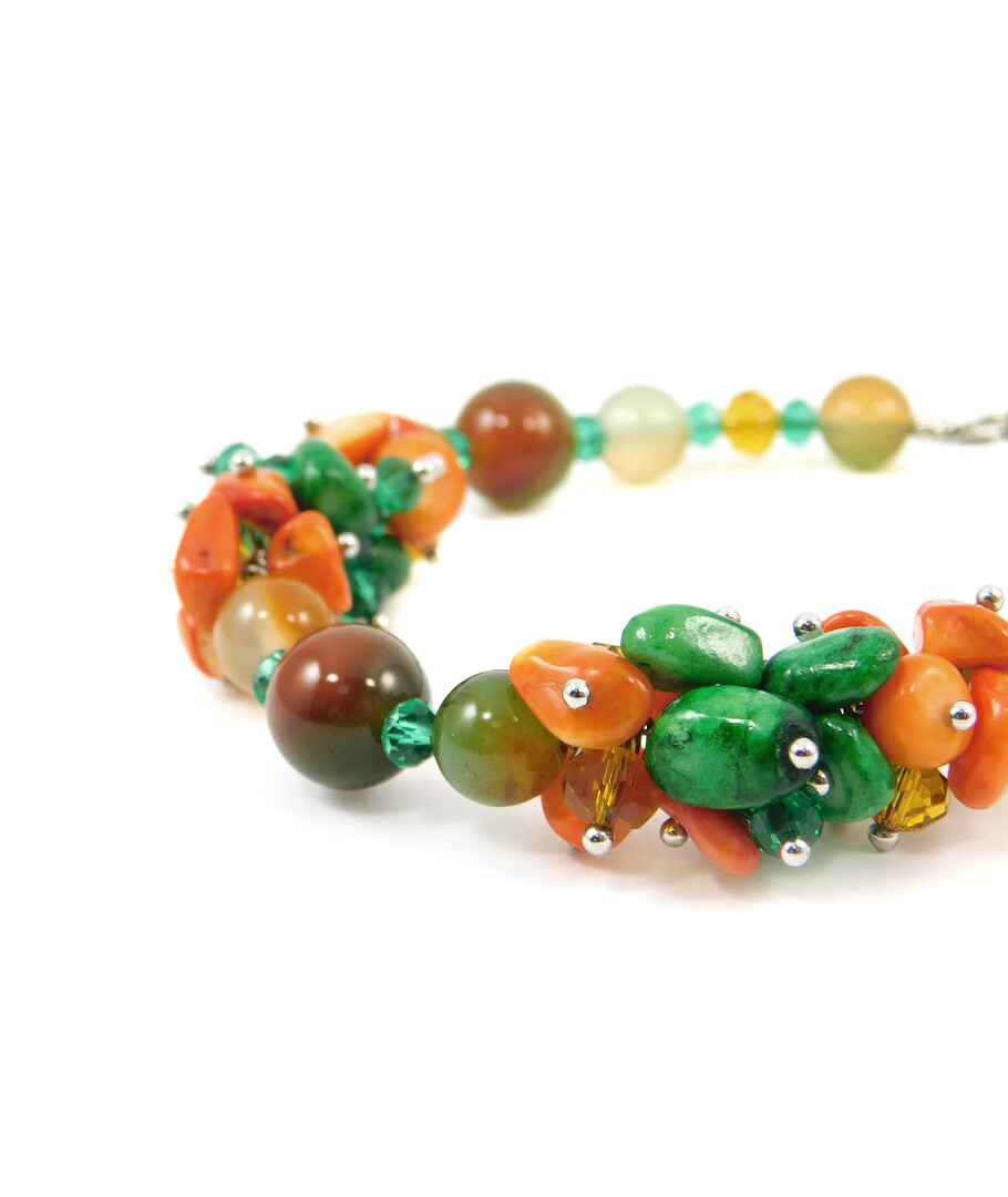 Exclusive bracelet "Maple leaves" Agate, Coral, Mother of pearl crumb