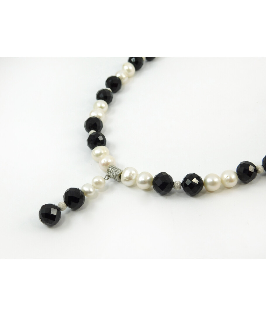 Exclusive necklace "Exquisite grace" Tourmaline facet, Pearls, silver