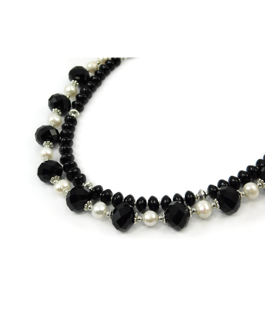 Exclusive necklace "Nelya" Pearls, Agate, rondel, 2 rows