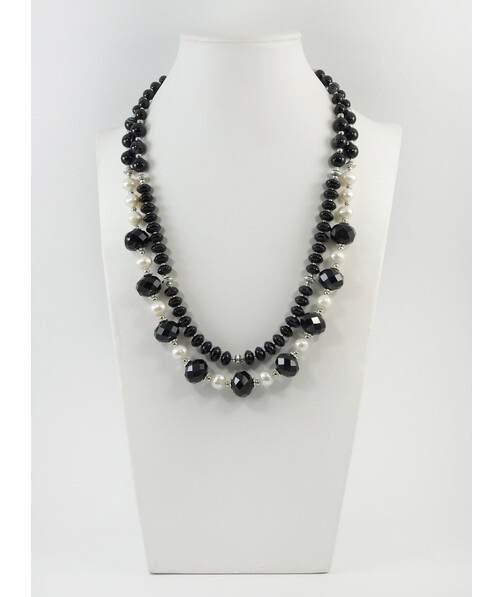 Exclusive necklace "Nelya" Pearls, Agate, rondel, 2 rows