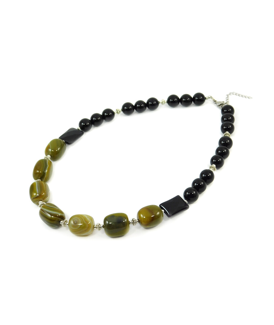 Exclusive necklace "Black dress" Agate barrel