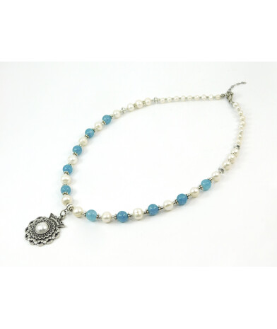 Exclusive necklace "Peacock" Pearls, Aquamarine