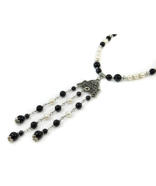 Exclusive necklace "Lola" Pearls, Shungite, Agate