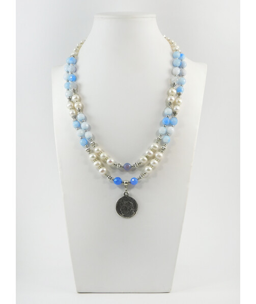 Exclusive necklace "Leka" Agate facet, Pearls, 2 rows