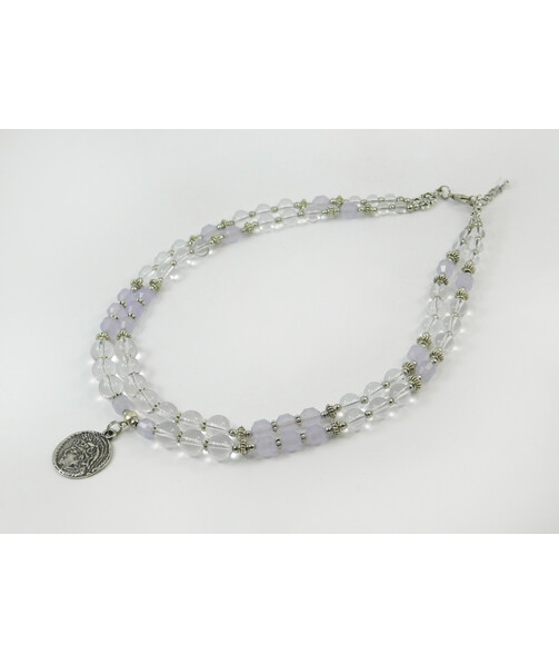 Exclusive necklace "Aksenia" Quartz facet, Rock crystal, 2 rows