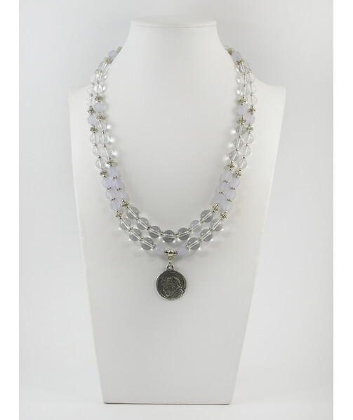 Exclusive necklace "Aksenia" Quartz facet, Rock crystal, 2 rows