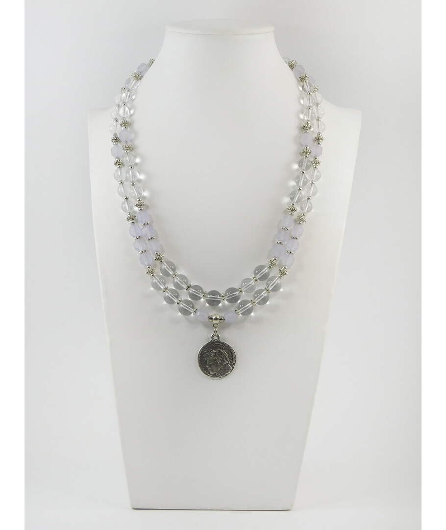 Exclusive necklace "Aksenia" Quartz facet, Rock crystal, 2 rows