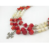 Exclusive necklace &quot;Yovilla&quot; Mother of pearl, Coral cube, twigs, 3 rows