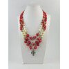 Exclusive necklace &quot;Yovilla&quot; Mother of pearl, Coral cube, twigs, 3 rows